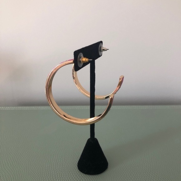 Free Press Pink-Gold-Rhinestone Big Hoops Earrings - Picture 4 of 9